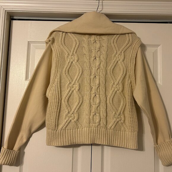 Anthropologie PILCRO Sz XS Beige Cable Knit Sweater Sweatshirt Collar Cuffs - Picture 10 of 11